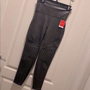 SPANX faux leather quilted leggings, size M